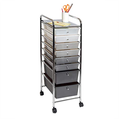 Seville Classics 8-Drawer Multipurpose Mobile Rolling Utility Storage Bin Organizer Cart, Gradient Gray