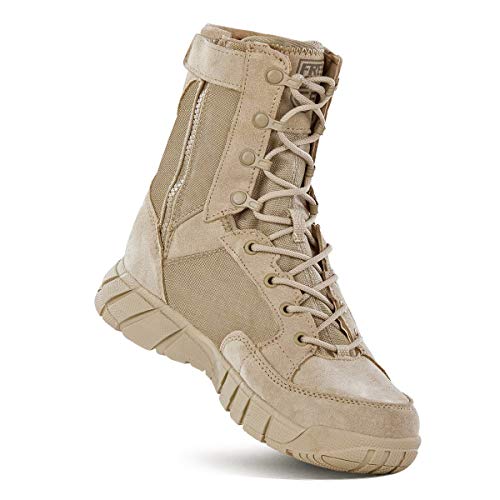 FREE SOLDIER Men’s 8 Inch Tactical Side Zip Boots Military Army Duty Work Boot Lightweight Combat Boots for Motorcycle Boots(Tan 11)
