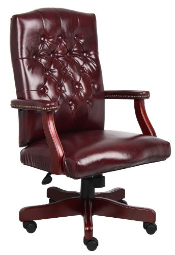 Boss Office Products Classic Executive Caressoft Chair with Mahogany Finish in Burgundy