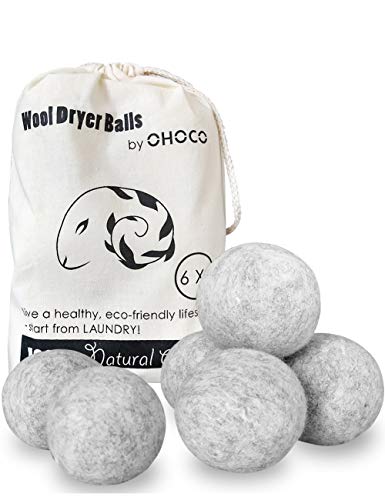 OHOCO Wool Dryer Balls 6 Pack XL, Organic Natural Wool for Laundry, Fabric Softening - Anti Static, Baby Safe, No Lint, Odorless and Reusable Gray