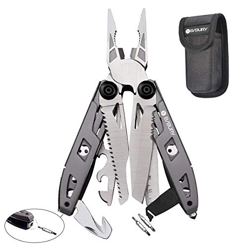 Multitool Pliers,Titanium 18-in-1 Multi-Purpose Pocket Knife Pliers Kit, Durable Stainless Steel Multi-Plier Multi-Tool for Survival, Camping, Hunting, Fishing and Hiking (Titanium 18 in 1)
