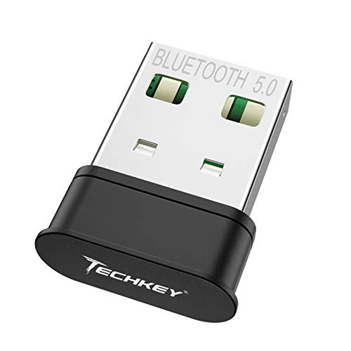 Bluetooth Adapter for PC，Techkey USB Mini Bluetooth 5.0 EDR Dongle for Computer Desktop Wireless Transfer for Laptop Bluetooth Headphones Headset Speakers Keyboard Mouse Printer Windows 10/8.1/8/7