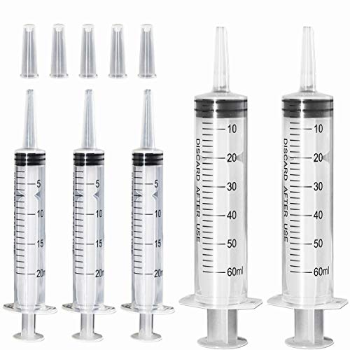 5 Pack Large Plastic Syringe with Measurement, (3Pack 20ml + 2Pack 60ml) Syringes for Scientific Labs, Animal Feeding, Measuring, Refilling and Transfering Liquids