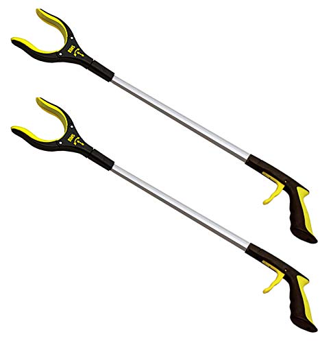 2-Pack 32 Inch Extra Long Grabber Reacher with Rotating Jaw - Mobility Aid Reaching Assist Tool (Yellow)