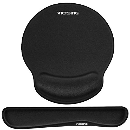 VicTsing Keyboard Wrist Rest and Mouse Pad with Wrist Support, Ergonomic Mouse Pad, Durable & Comfortable & Lightweight for Easy Typing, Pain Relief, Memory Foam Keyboard Pad Set for Laptop/Mac, Black