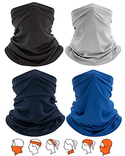 Yemo [4 Pack] Unisex Sun UV Protection Cooling Face Scarf Cover Mask Neck Gaiter, Headband Fishing Mask, Reusable Breathable Bandana Balaclava, Motorcycle Face Cover for Men Women (4 Solid-3)