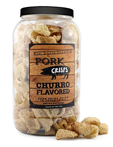 Keto-Friendly Churro Pork Rinds (Cinnamon Churro, 8 Ounces); Pork Crisps Fried in Coconut Oil, Zero Carb Snack
