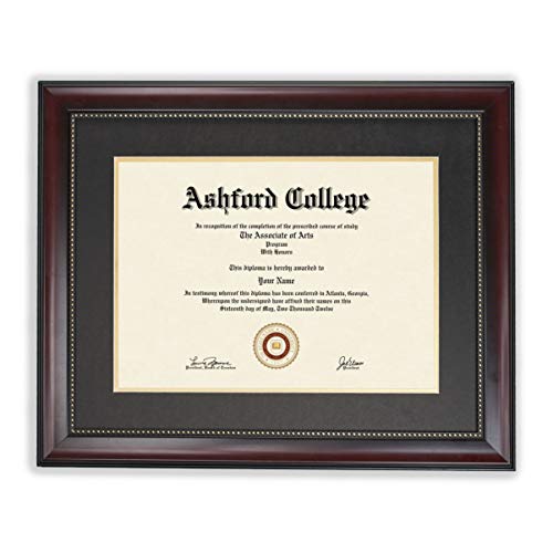 GreyBL Certificate Frame - Mahogany Wooden Look Gold Trim - Double Matted - Luxurious - Holds 8.5x11 Picture with Mat 11x14 without - Great for Certificates/Diploma/Degree - No Glass - Strong Shatterproof Polymer - Plaque