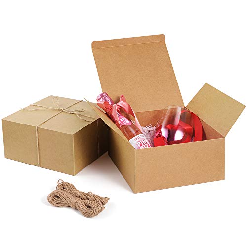 ValBox Gift Boxes with 66ft Twine 12 Pack 8 x 8 x 4' Brown Paper Gift Boxes with Lids for Gifts, Crafting Cupcake Boxes, Easy Assemble Bridesmaids Proposal Boxes