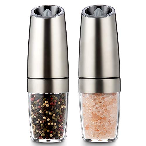 Electric Gravity Salt and Pepper Grinder Set Tesedao Salt Pepper Mill Electric Spices Manual Spice Adjustable Coarseness One-handed Operation Suitable for Grinding Pepper, Himalayan Salt, Spices