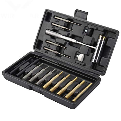 W WIREGEAR Gunsmith Punch Set Hammer and Punch Set Brass Punch Set Upgraded with Brass Made of Solid Non-deformed Material with Brass Punch Steel Punch and Steel Hammer In Storage Case for Gunsmithing