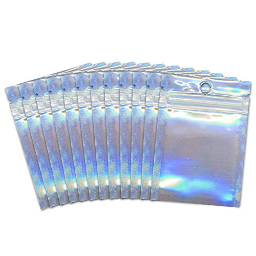 80 PCS Resealable Smell Proof Bags Aluminum Foil Pouch Bag Holographic Color Flat Clear Ziplock Food Storage Bag Plastic Packaging Foil Bags (3.9 x 2.8 inch)