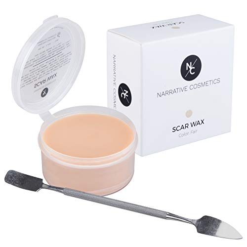 Narrative Cosmetics Modeling Scar Wax with Double Ended Spatula for Special Effects, SFX Theatrical Makeup and Halloween - 2.5oz Jar, Fair Color