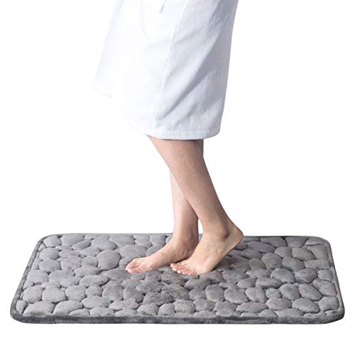 Bedsure Memory Foam Bath Mat Non Slip Bathroom Rugs Absorbent Grey Bath Mats for Bathroom 20x30 Inches Cobblestone Machine Washable Bath Rugs