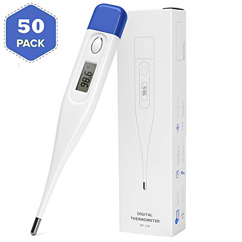 US STOCK 50PCS Oral Thermometer, Pleson °F/°C Oral Thermometer & Soft Head Rectal for Adults, Children & Babies, Precision Digital Thermometer Oral for Fever, Accurate & Fast Readings with Indicator