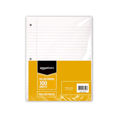 AmazonBasics Wide Ruled Loose Leaf Filler Paper, 100 Sheet, 10.5 x 8 Inch, (Pack of 6)