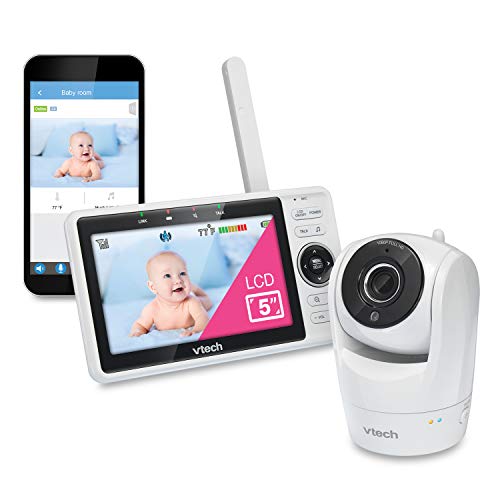 VTech VM901 WiFi Video Baby Monitor with Free Live Remote Access, 1080p Full HD Camera, 5' Screen, Pan Tilt Zoom, HD Night Vision, 2-Way Audio Talk, Motion & Temperature Alert, Work with iOS, Android