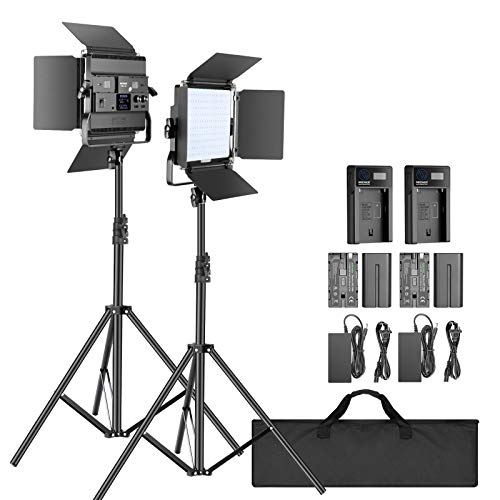 Neewer 2-Pack 2.4G LED Video Light with 2M Stand Bi-color 200 SMD CRI 94+/U-Bracket/Barndoor/LCD Display Video Lighting Kit for Studio Photography, Remote/Battery/Charger/Case Included