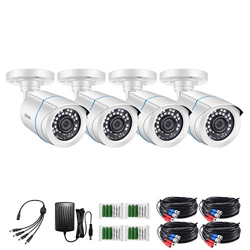 ZOSI 4 Pack 2MP 1080p HD-TVI Home Security Camera Outdoor Indoor 1920TVL,24PCS LEDs,80ft Night Vision, 90°View Angle, Weatherproof Outside Surveillance CCTV Bullet Camera