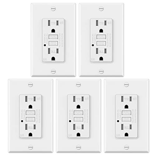5 Pack - ELECTECK Weather Resistant GFCI Outlet, Ground Fault Circuit Interrupter with LED Indicator, 15-Amp Tamper Resistant Receptacle, Decorator Wall Plate Included, ETL Certified, White