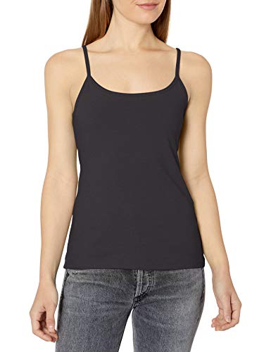 Hanes Women's Stretch Cotton Cami with Built-in Shelf Bra, Black, Large