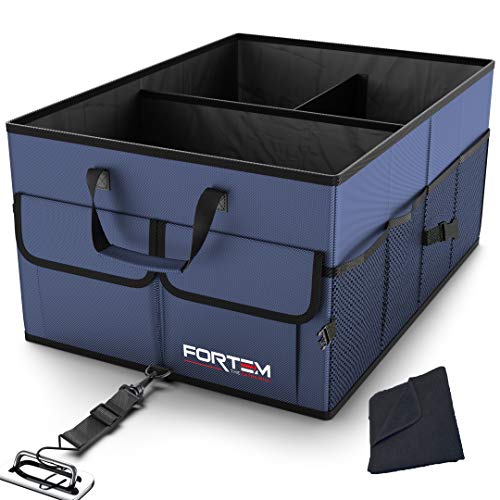 Fortem Car Trunk Organizer, Collapsible Storage, Non Slip Bottom, Securing Straps (Blue)