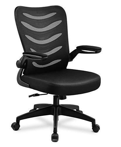 ComHoma Desk Chair Ergonomic Office Chair Mesh Computer Chair with Flip Up Arms Lumbar Support Adjustable Swivel Mid Back for Conference Home Office, Black