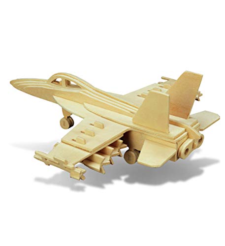 Puzzled 3D Puzzle F-18 Hornet Aircraft Jet Wood Craft Construction Kit Fun & Educational DIY Wooden Toy Assemble Model Unfinished Craft Hobby Airplane Puzzle to Build & Paint for Decoration 47pcs Pack