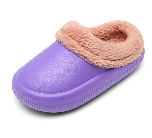 SMajong Toddler Boys Girls Fur Lined Clog Winter Slippers Slip on Garden Shoes Warm House Shoes Non-Slip Indoor Outdoor Mules Purple