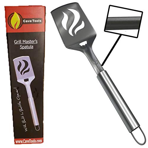 Barbecue Spatula With Bottle Opener - Heavy Duty 20% Thicker Stainless Steel - Wide Metal Grilling Turner for Burgers Steak & Fish - Large BBQ Grill Handle - Best Cooking Utensils & Accessories