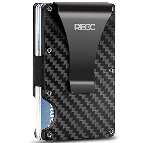 REGC Carbon Fiber Wallet, RFID Mens Blocking Credit Card Holder Minimalist Money Clip Slim Rigid Front Pocket Thin Aluminum Mini Wallets