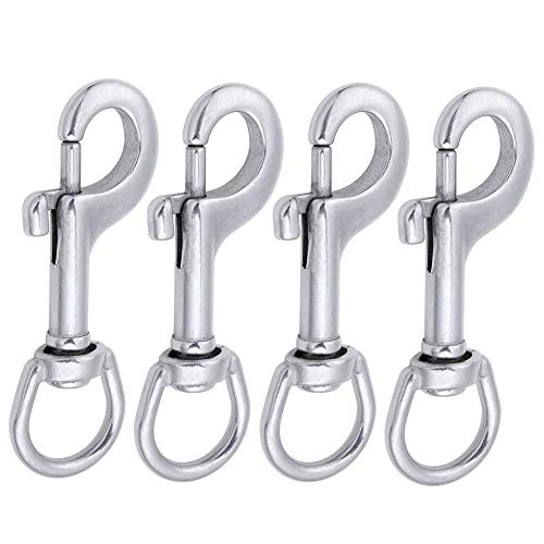 AOWISH 4 PCS 316 Stainless Steel Swivel Eye Bolt Snap Hooks, Marine Grade Scuba Diving Clips, Single Ended Trigger Chain Clip Pet Buckle, Lobster Claw Clasp, Heavy Duty (3-1/8 inch, Color Silver)