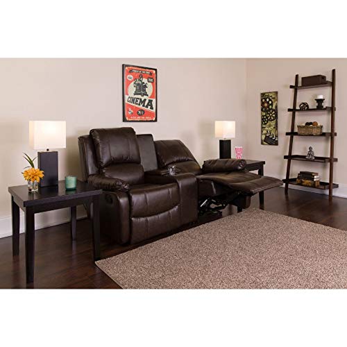 Flash Furniture Allure Series 2-Seat Reclining Pillow Back Brown LeatherSoft Theater Seating Unit with Cup Holders