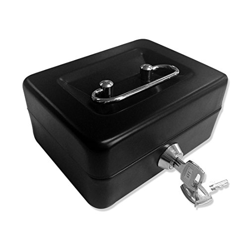Jssmst Locking Small Steel Cash Box Without Money Tray,Lock Box,Black Small