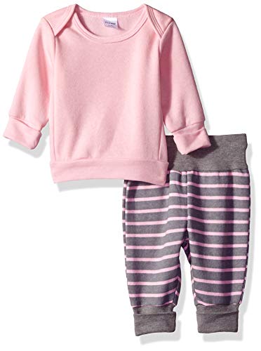 Hanes baby girls Ultimate Flexy Adjustable Fit Jogger With Sweatshirt Layette Set, Light Pink Stripe, 12-18 Months US