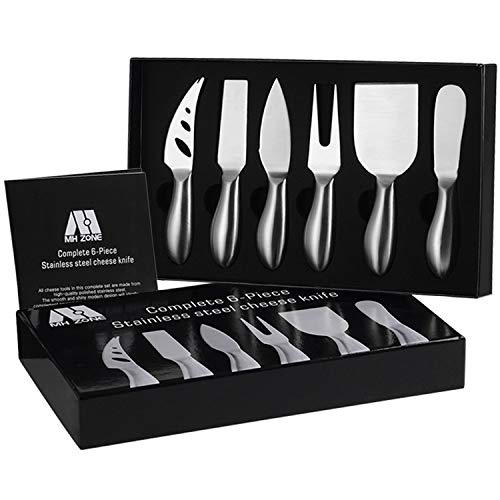 Premium 6-Piece Cheese Knife Set - MH ZONE Complete Stainless Steel Cheese Knives Gift Knives Sets Collection, Suit for the Wedding, Lover, Elders, Children and Friends, Perfect Christmas Gift