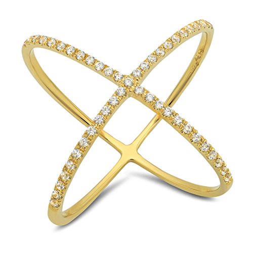 Clara Pucci 0.68 Ct Round Cut Pave Engagement Contemporary Cross Design Bridal Anniversary Ring Band 14K Yellow Gold, Size 5