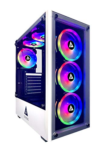 Apevia Genesis Pro G-PRO-WH Mid Tower Gaming Case with 2 x Tempered Glass Panel, Top USB3.0/USB2.0/Audio Ports, 6 x RGB Fans, White Frame