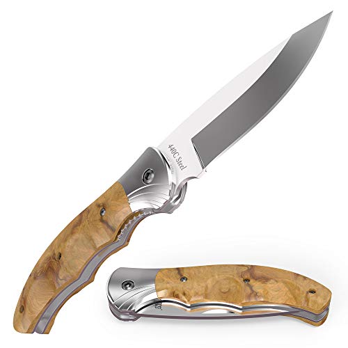 Gentleman’s Folding Knife Pocket Knife Knives Knofe Wood Handle Sharp Blade - Pocket Knife for Men - Best Folder for Camping Hunting - EDC and Outdoor Gear - Birthday Christmas Gifts for Men 6651