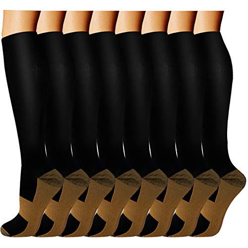 ACTINPUT Compression Socks (8 Pairs) for Women & Men 15-20mmHg - Best Medical,Running,Nursing,Hiking,Recovery & Flight Socks (02 - Black, Large-X-Large)