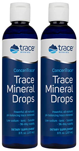 Concentrace Trace Mineral Drops. Magnesium, Chloride, Potassium. Ionic Sea Minerals from the Great Salt Lake in Utah. Hydration. Electrolyte. Performance. Energy. No sugar. 2 pack of 8 oz bottle