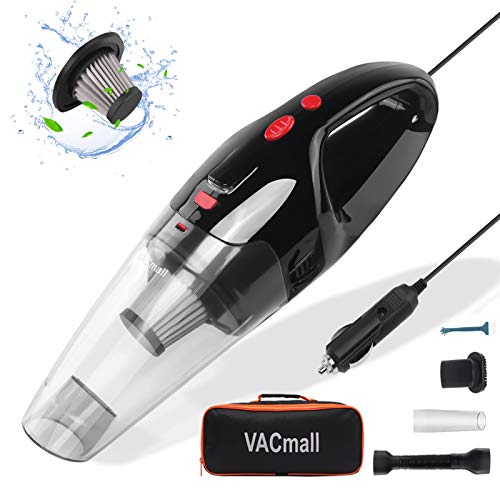 VACmall 12V 120W Wet/Dry Car Vacuum Cleaner，4500PA Much Stronger Suction, with Carrying Bag, Black