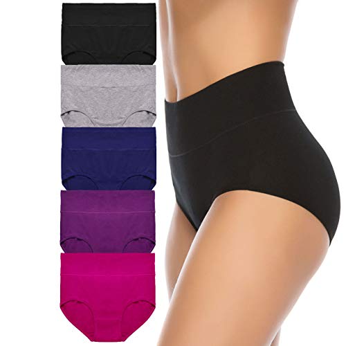 Annenmy Women's High Waist Cotton Underwear Soft Brief Panties Regular and Plus Size (X-Large, Dark Colors, 5-Pack)