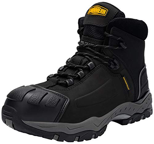 LARNMERN Work Boots for Men Waterproof Steel Toe Shoes Safety Indestructible Working Boot Industrial Construction Footwear (9) Black