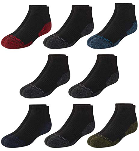 New Balance Boys' Performance Cushioned Quarter Socks (8 Pack), Black, Size Large/Shoe Size: 4 - 10