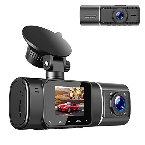 TOGUARD Dual Dash Cam with IR Night Vision, FHD 1080P Front and 720P Inside Cabin Dash Camera 1.5 inch LCD Screen 310° Wide Angle Dual Lens Car Driving Recorder for Uber Cars Truck Taxi