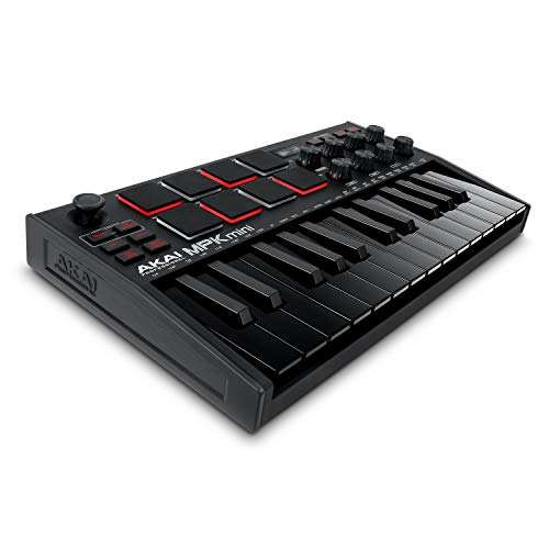 AKAI Professional MPK Mini MK3 | 25 Key USB MIDI Keyboard Controller With 8 Backlit Drum Pads, 8 Knobs and Music Production Software included (Black)