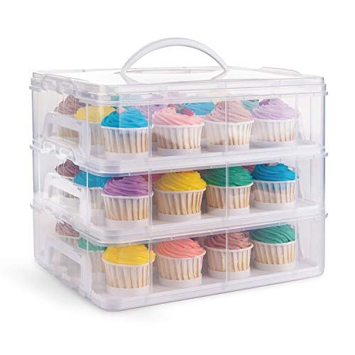 IVYHOME 3-Tier Cupcake Carrier, Cupcake Holder Container Box, Store up to 36 Cupcakes or 3 Large Cakes (White)