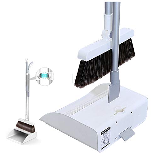 Broom and Dustpan Set,Orient P&E 3in1 180°Rotating Broom Magnetic Automatic Buckle Dustpan Broom Combo with Scraper for Home Kitchen Room Office Lobby Floor Pets Use