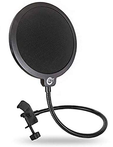 EJT Upgraded Microphone Pop Filter Mask Shield for Blue Yeti and Other Mic, 6 Inch Dual Layered Pop Wind Screen with Enhanced Flexible 360°Gooseneck Clip Stabilization Arm